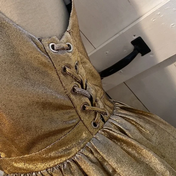 Sandro Goldie Gold V Neck Corset Dress - Picture 2 of 6